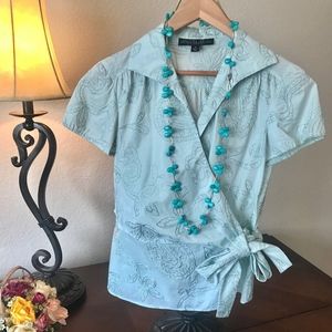 Lafayette 148 embroidered wrap blouse